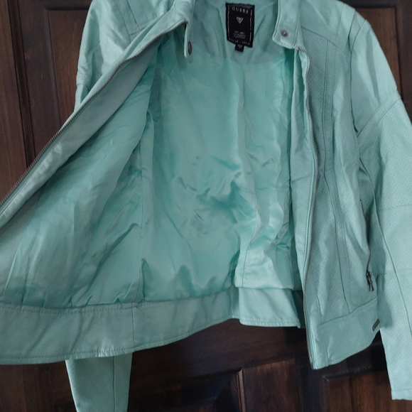 GUESS teal leather bomber - Picture 2 of 4